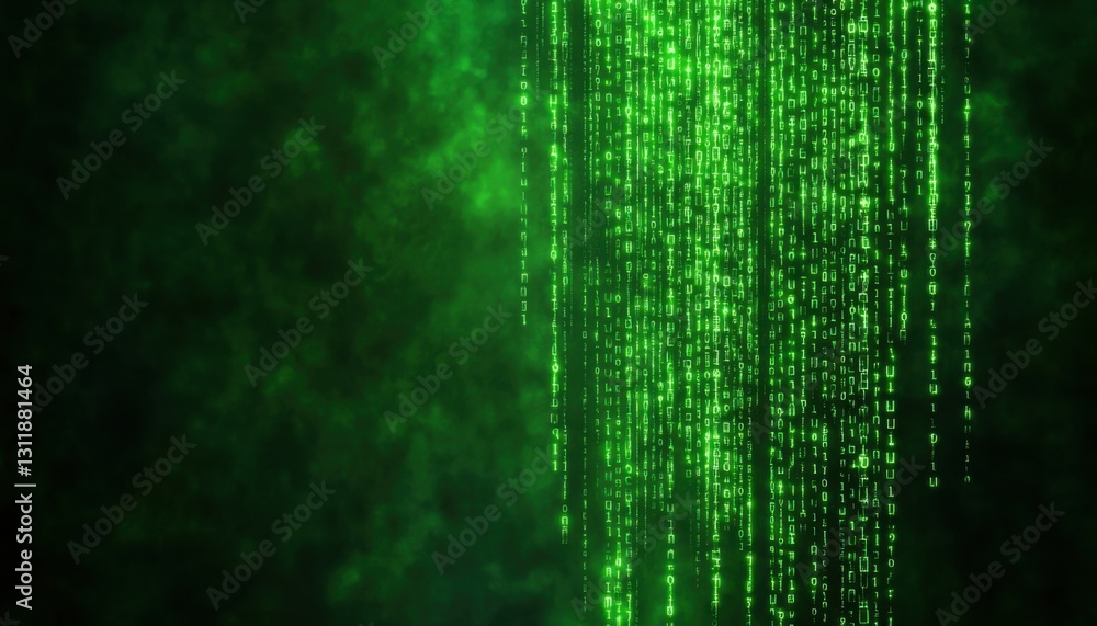 Fototapete digital green matrix effect with cascading binary code and a mysterious ambiance.