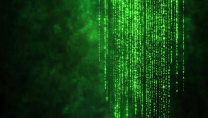 Digital green matrix effect with cascading binary code and a mysterious ambiance.