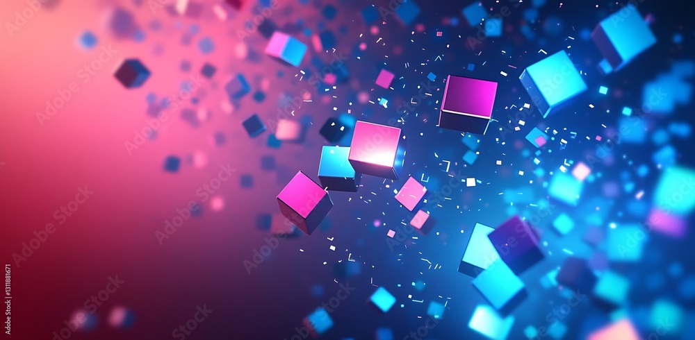Aufkleber Dynamic Abstract Background with Colorful 3D Cubes Floating in a Vibrant Space : Generative AI