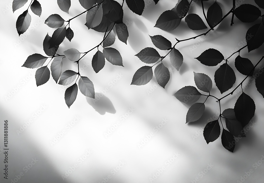 Aufkleber classic black and white leaf design creating dramatic shadows for artistic expressions and sophistic