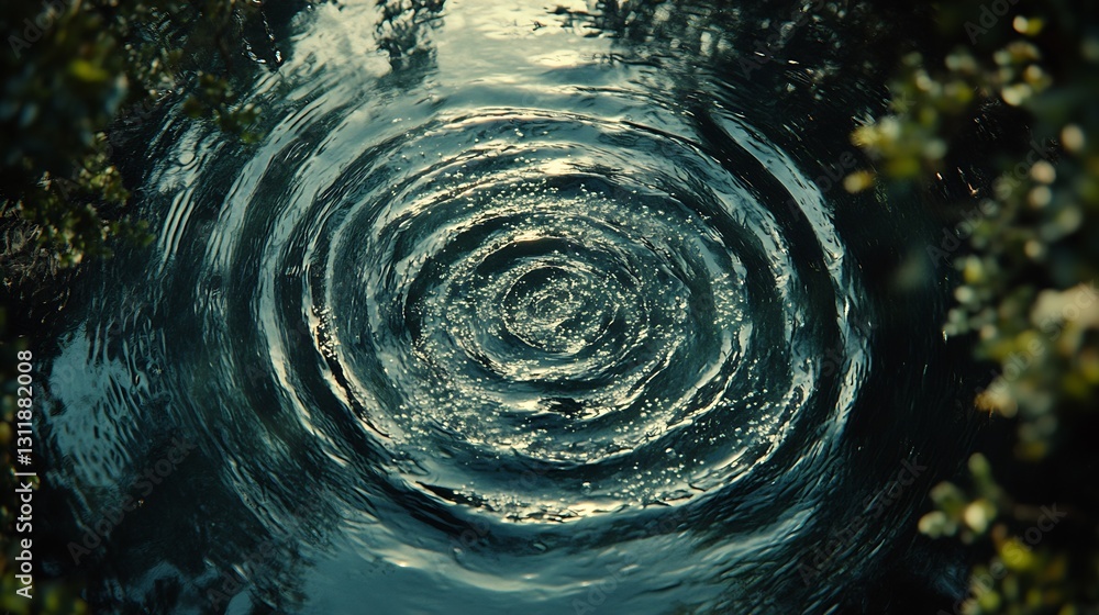 Poster rippling water surface creating circular patterns in a tranquil outdoor scene : generative ai