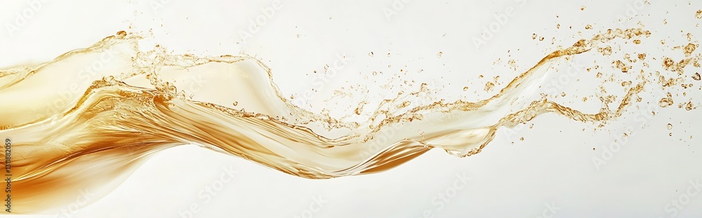 Poster clear nectar flow creating gentle waves and splashes on bright white surface : generative ai