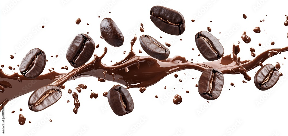 Poster Dynamic Splash of Coffee Beans and Chocolate with Splashes of Flavor and Aroma : Generative AI