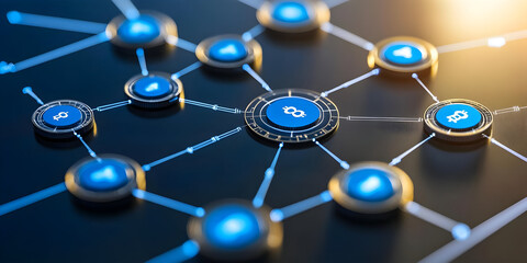 Abstract Digital Network Connections: Blue Nodes and Links on Dark Background