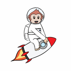 Cute illustration of a monkey working as an astronaut that is suitable as a cute icon or sticker