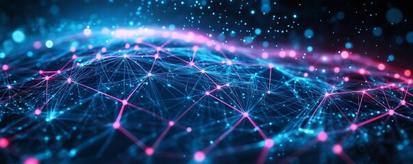 Obraz premium Futuristic Digital Network Design with Colorful Lights and Abstract Shapes : Generative AI