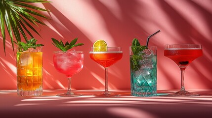 Tropical Cocktails in Pink Sunlight