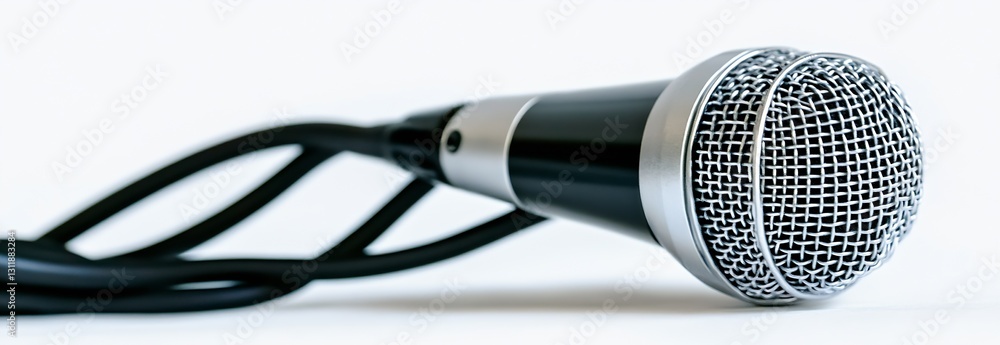 Poster Close up view of a microphone on white background : Generative AI