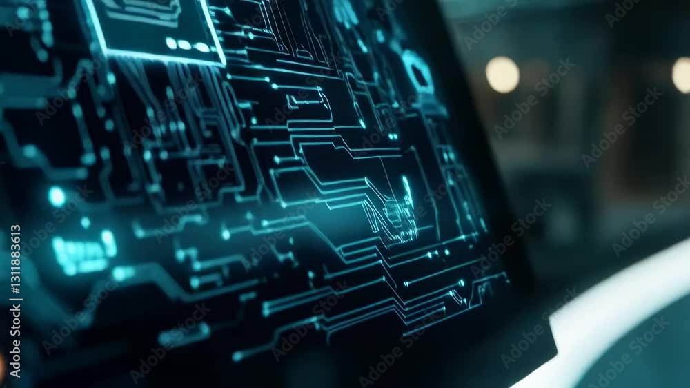 Aufkleber advanced technology exploration in digital circuits showcasing a hand interacting with a glowing chi