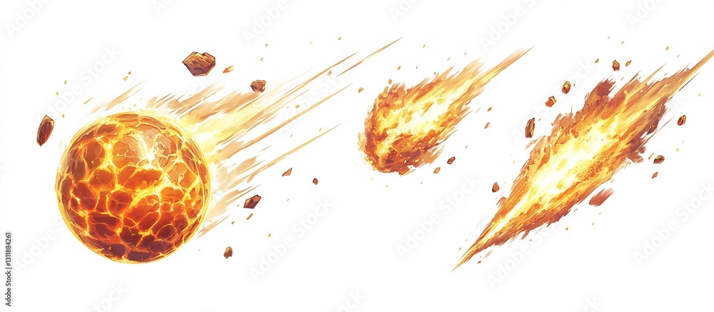Aufkleber Dynamic Burst of Fiery Meteorites with Bright Flames on a Transparent Background : Generative AI