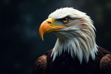 Fototapeta premium Majestic eagle head, swirling black smoke backdrop, raptor, fierce