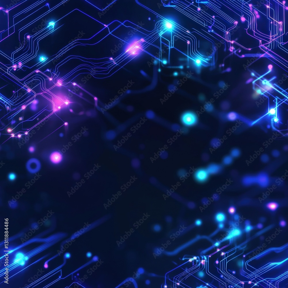 Poster seamless detailed circuit board featuring bright glowing lights creating a high-tech and futuristic 