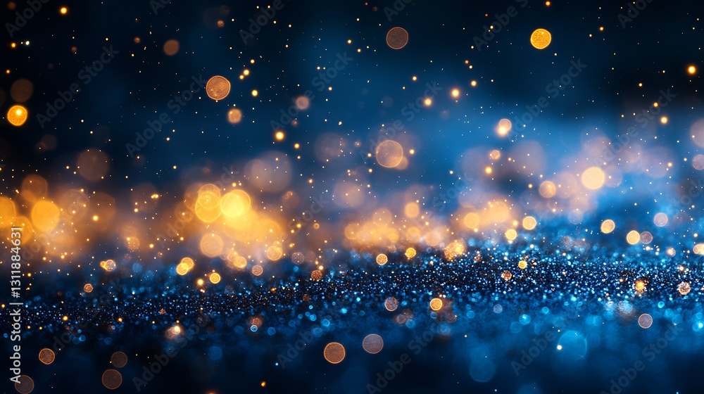 Poster glistening bokeh lights in a vibrant background of blue and gold for captivating imagery : generativ