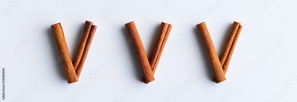 Poster three sticks of natural cinnamon placed side by side on a clean surface : generative ai