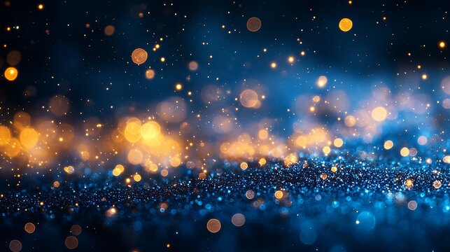 Glistening Bokeh Lights in a Vibrant Background of Blue and Gold for Captivating Imagery : Generative AI