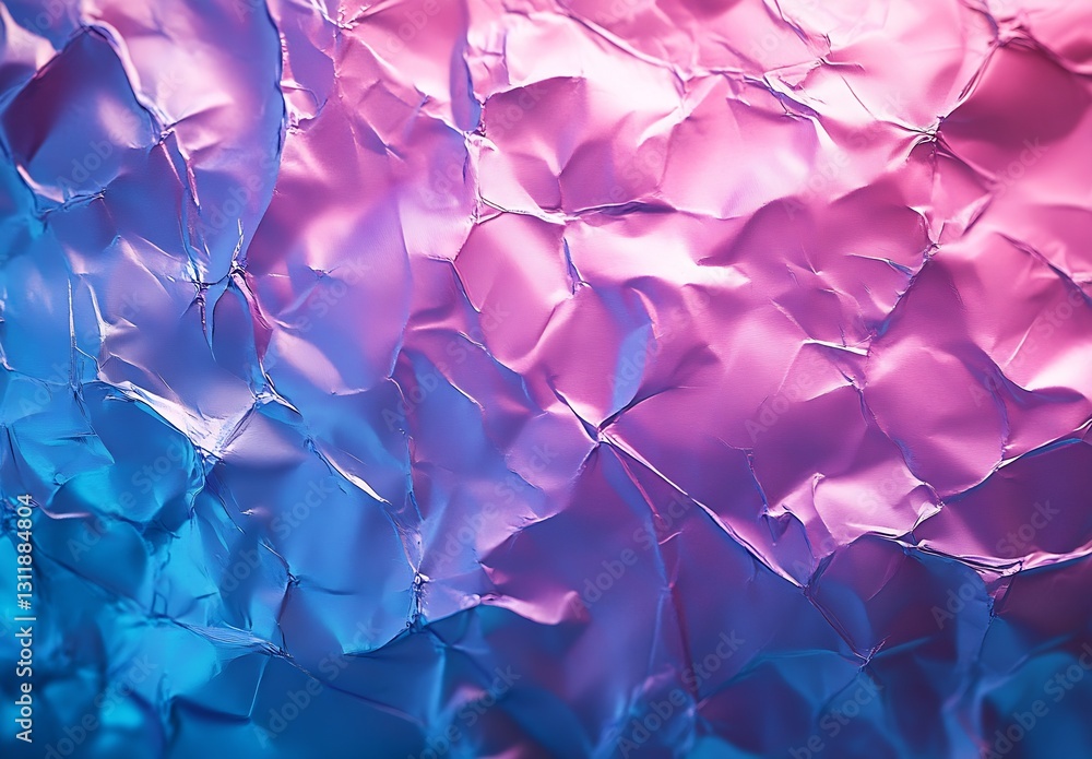Poster crumpled paper texture in gradient shades of pink and blue : generative ai