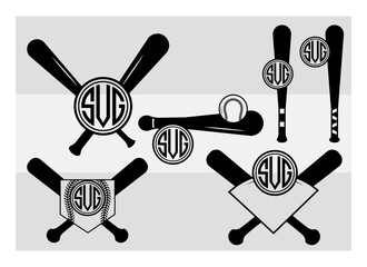 Baseball Bat Circle Monogram, Baseball Bat Silhouette, Sports Svg, Baseball Stick Svg, Bat Svg, Baseball Bat Png, Baseball Svg Images, Circle Monogram,