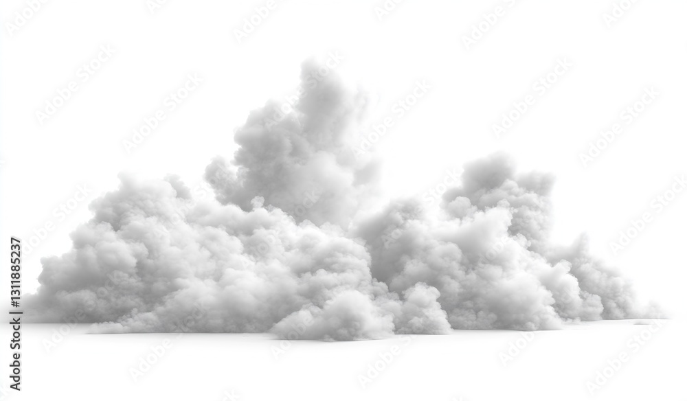 Poster fluffy white clouds with soft edges on white background : generative ai