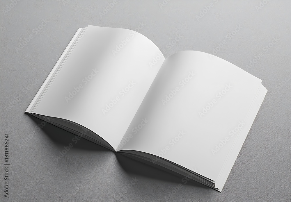Fototapete Open Blank Book with Empty Pages on Grey Surface for Customization and Writing : Generative AI