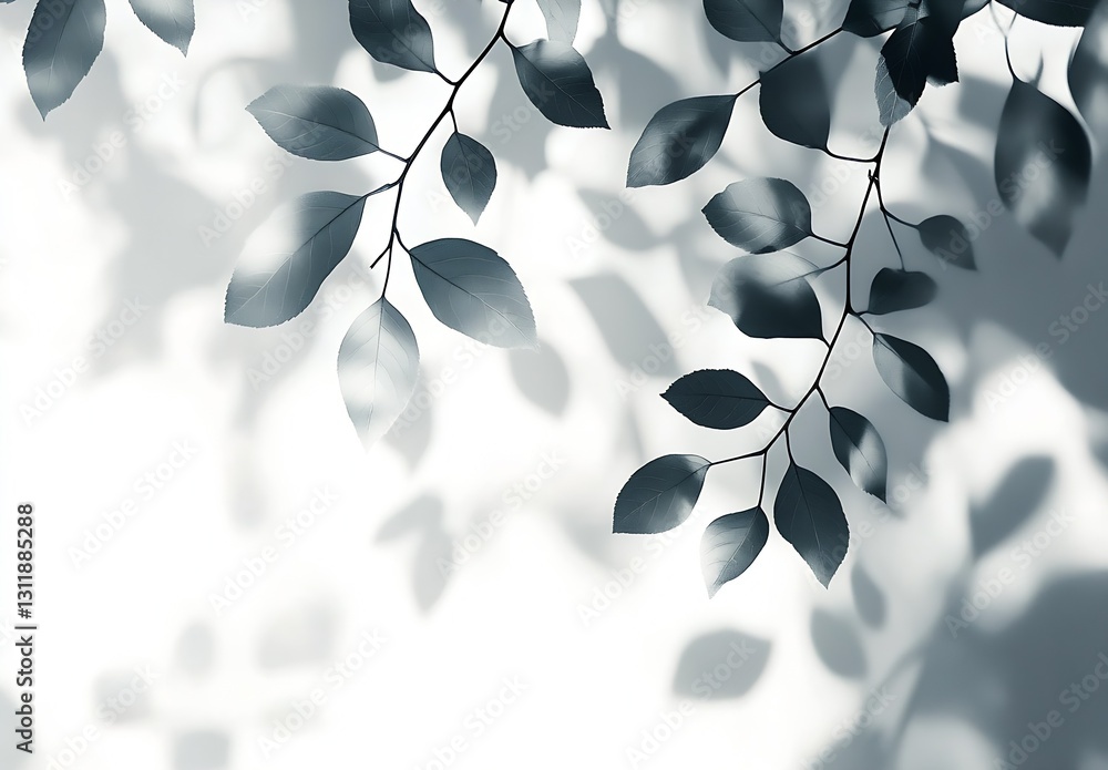Fototapete artistic composition of leaves with distinct shadows on a light background : generative ai