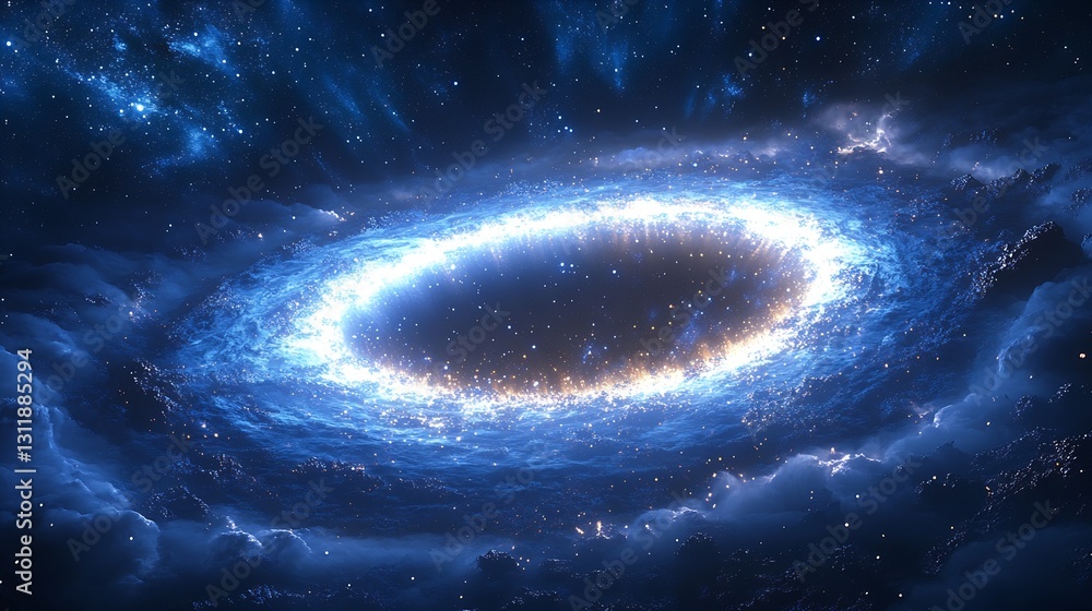 Poster Mesmerizing Blue Cosmic Swirl with Light Spectrum and Starry Background : Generative AI