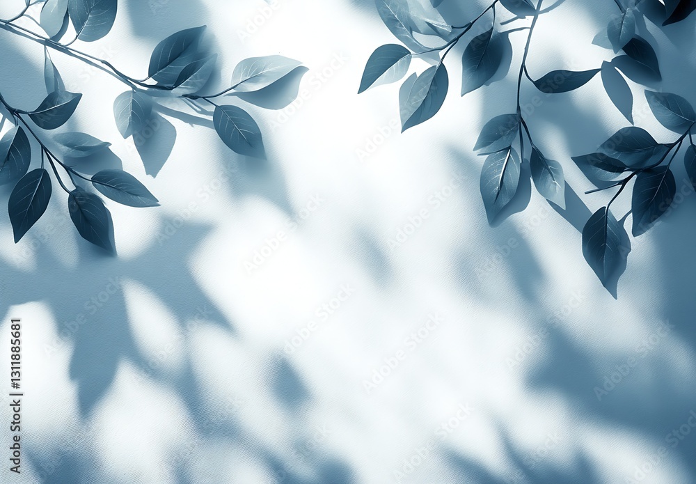 Poster Elegant Leaf Branches in Cool Monochrome Tones with Subtle Shadows on a Light Background : Generative AI