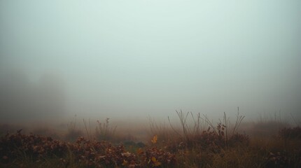 Naklejka premium Ethereal autumn landscape shrouded in mist, creating a serene and mysterious atmosphere