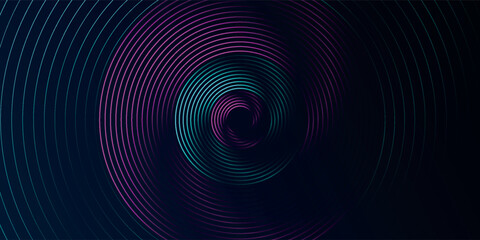 Futuristic abstract background. Glowing circle lines design. Swirl circular lines element. Future technology concept. Horizontal banner template. Suit for cover, banner, website.