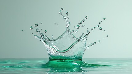 Water droplet crown splash on teal surface.
