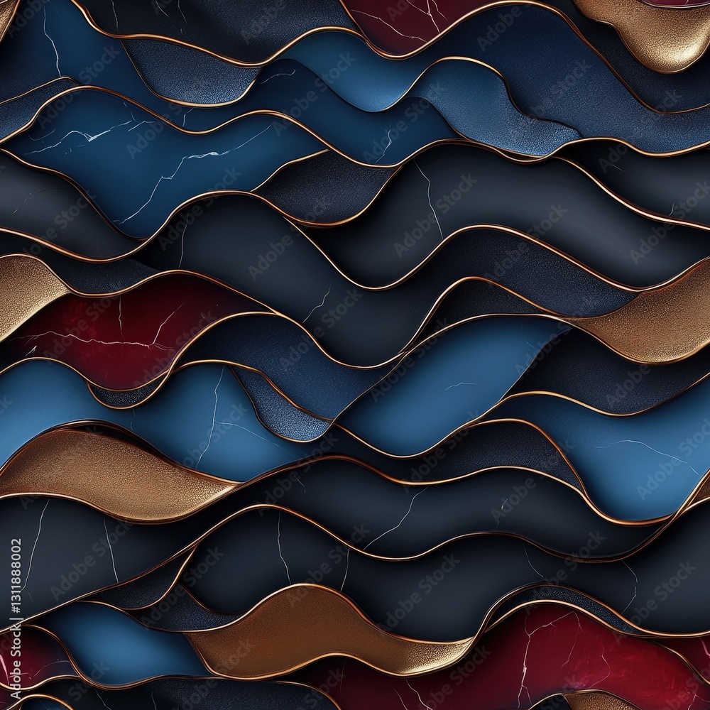 Poster seamless captivating blue and gold wave pattern flowing seamlessly together to create a harmonious a
