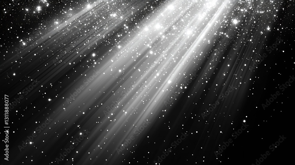 Poster radiant light rays and glimmering stars creating an enchanting black and white scene : generative ai