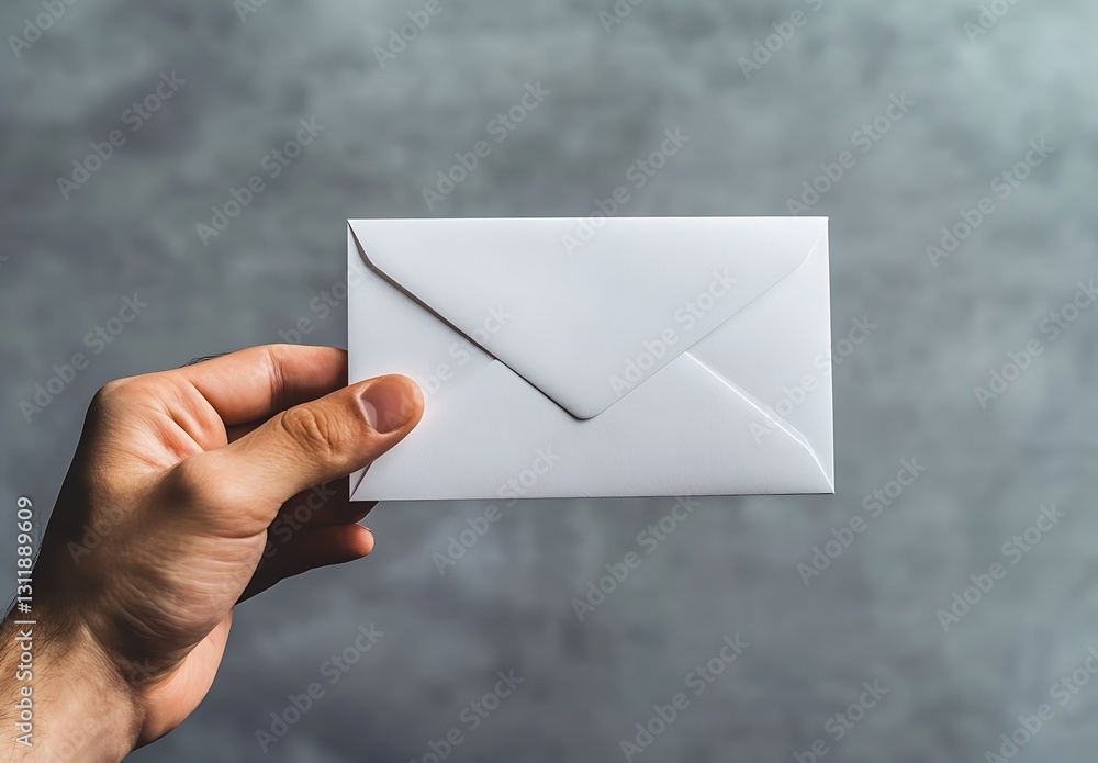 Poster hand holding an envelope against a subtle background ideal for invitation or announcement concepts :