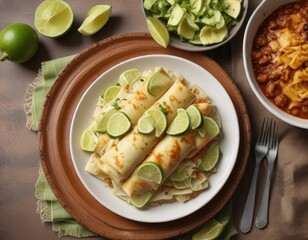 lime wedges arranged on a plate with enchiladas , acidity, fruit, flavor enhancer