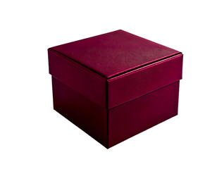 Elegant maroon gift box on white background.  Perfect for luxury product displays, showcasing presents, or representing concepts of gifting, celebration, and mystery.  Clean, minimalist style.