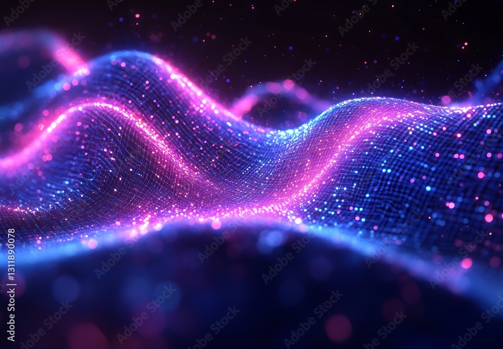 Poster colorful abstract digital waves with blue and pink lighting creating a dynamic visual experience : g