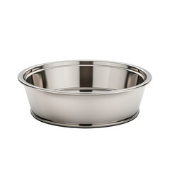 A shiny stainless steel bowl with a smooth surface and rounded shape. isolated on white background.