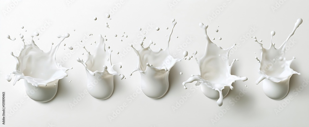 Poster captivating splashes of white liquid against a clean background showing dynamic movement and energy 