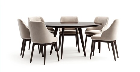 Fototapeta premium Elegant Round Dining Table Set with Soft Upholstered Chairs for Modern Home Interiors : Generative AI