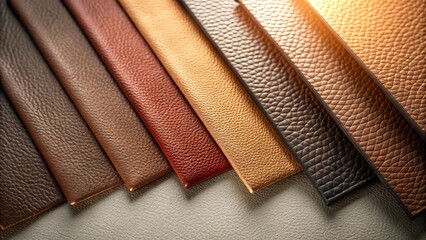 A Diverse Collection of Luxurious Leather Samples in Rich Earth Tones, Showcasing a Spectrum of Textures and Shades for Design and Manufacturing Applications