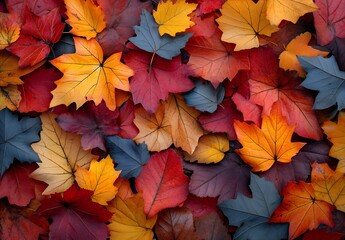 Obraz premium Vibrant Mixed Maple Leaves in Red and Yellow Tones Perfect for Autumn Mood and Decor : Generative AI