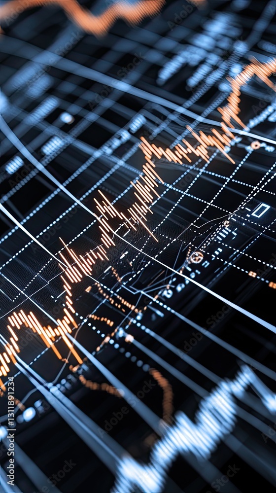 Poster visual representation of financial data showcasing stock market trends and metrics with vibrant colo