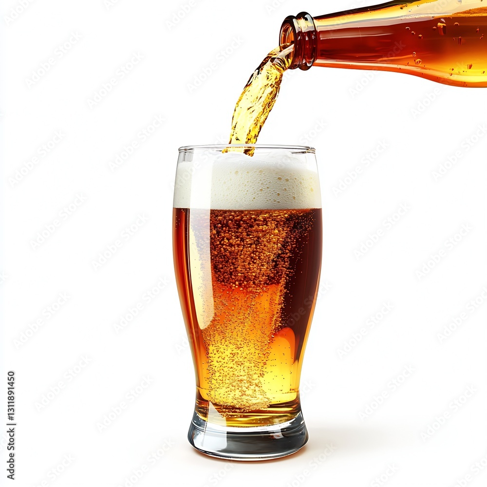 Poster refreshing golden beer being poured into a glass capturing bubbles and foam in high definition : gen