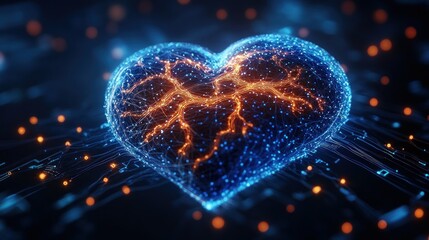 Digital heart, glowing veins