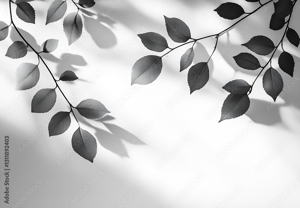 Poster Intricately Layered Leaves and Shadows Forming A Harmonious Monochrome Composition : Generative AI