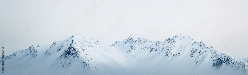 Aufkleber soft and dreamy capture of snowy mountain range shrouded in mist for calm aesthetic : generative ai