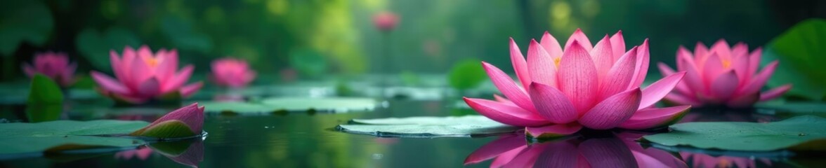 Obraz premium Lotus flowers blooming from the depths of water, colorful, fluid