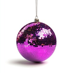 Obraz premium Shiny Purple Disco Ball Ornament Hanging Against White Background : Generative AI
