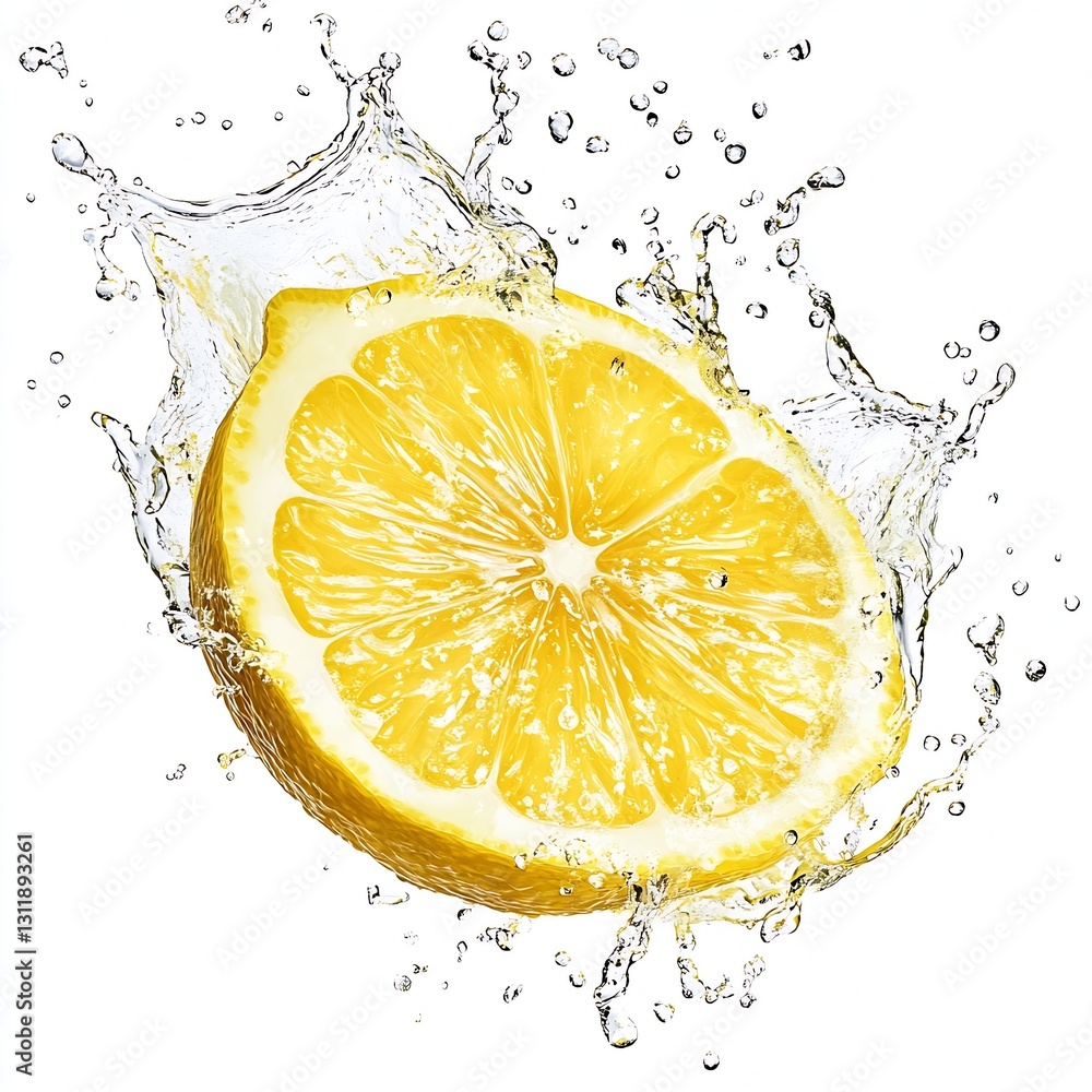 Fototapete fresh vibrant lemon slice splashes in clear water creating beautiful citrus scene : generative ai