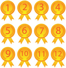 Set of Golden shields laurel wreaths and golden medal Vector illustration  
