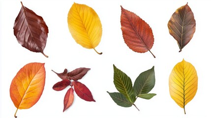 Autumn leaves collection isolated background. Colorful foliage various shapes. Natural fall design. AI generated